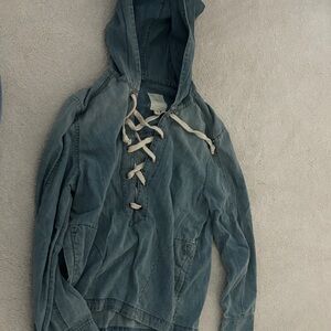 Lace-Up Hooded Denim Jacket